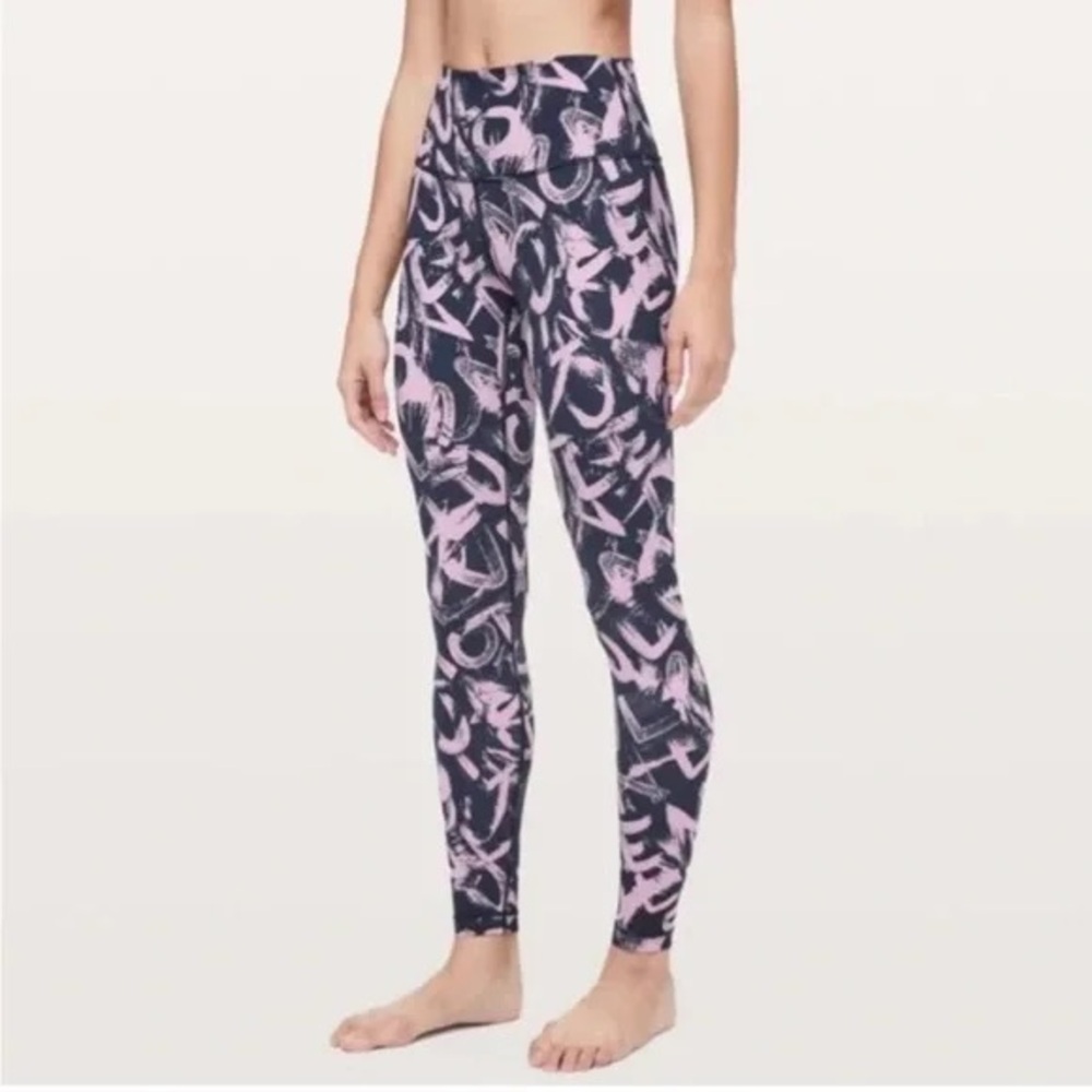 Lululemon Athletica Pink and Black Abstract Leggings